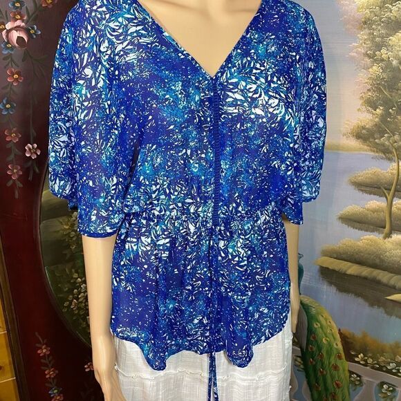 a.n.a Tops - a.n.a. “A New Approach” Blue and Turquoise Batwing Sleeve Blouse Size XS